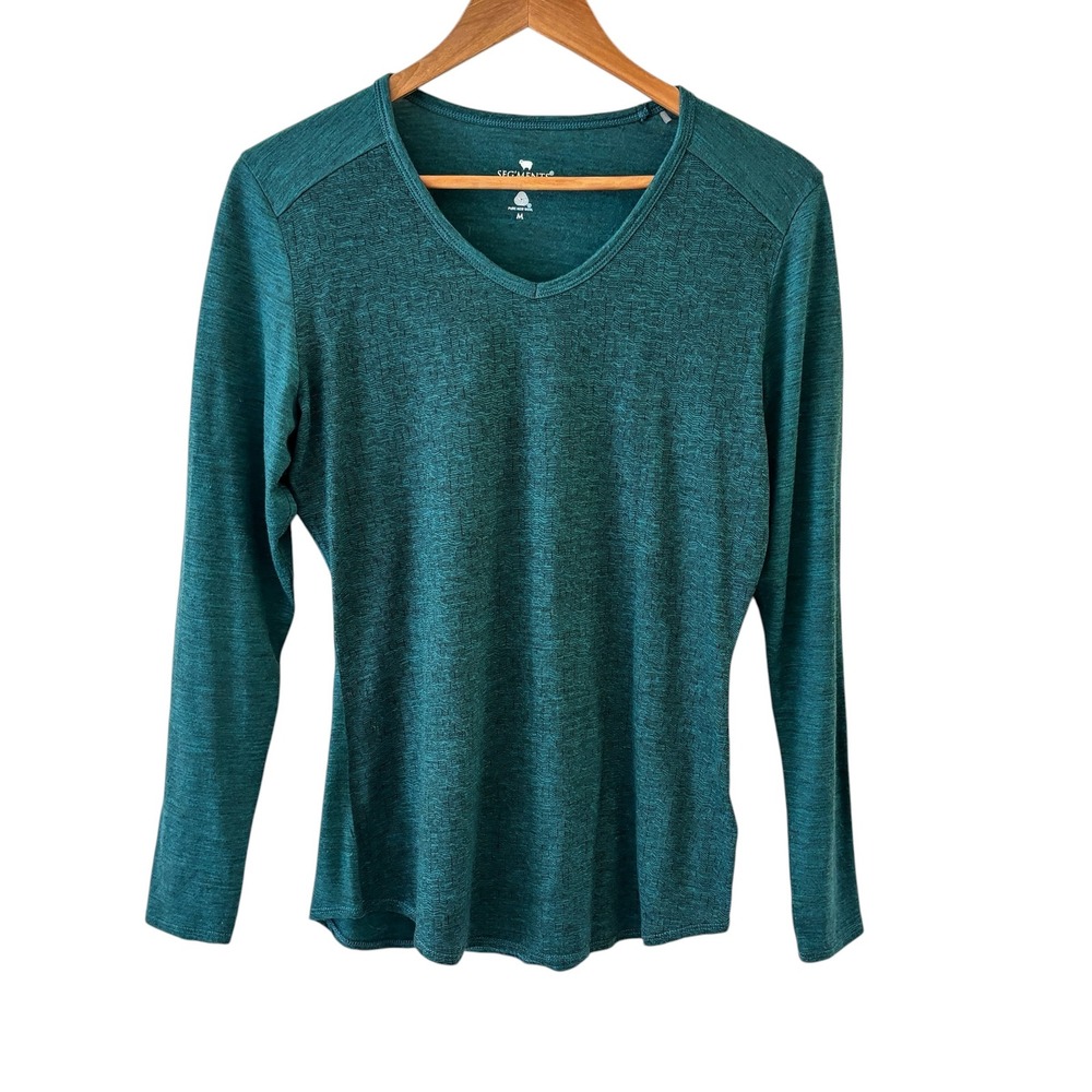 Segments Merino Wool Base Layer Top Womens M Long Sleeve V Neck Teal Outdoor